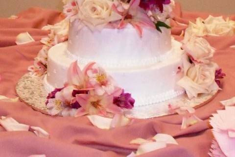 Pink floral wedding cake