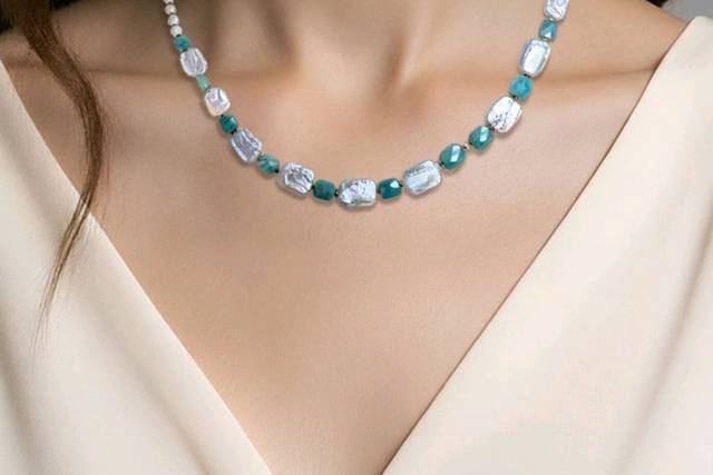 Pearls and turquois stones