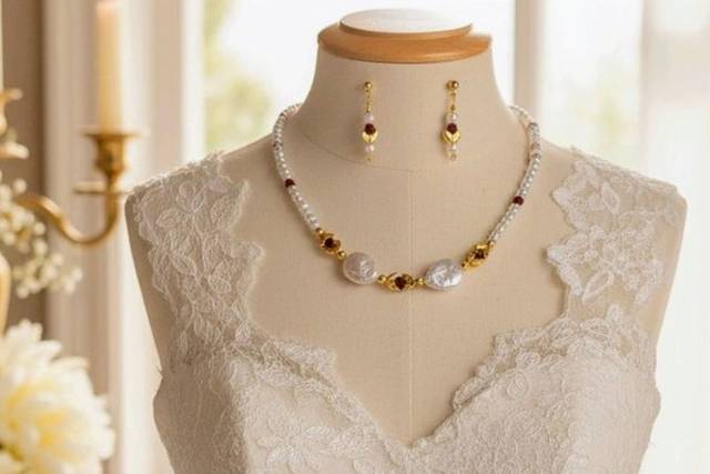 Pearls, gold and red stones