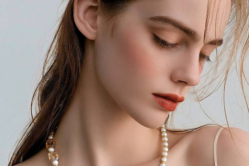 Pearls and fossil pendant