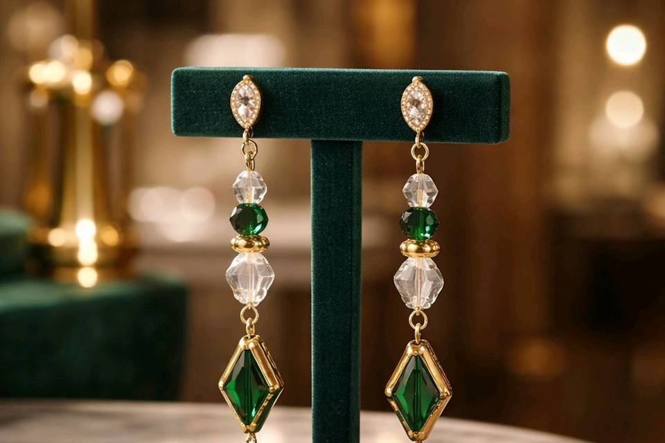 Emerald glass & pearls