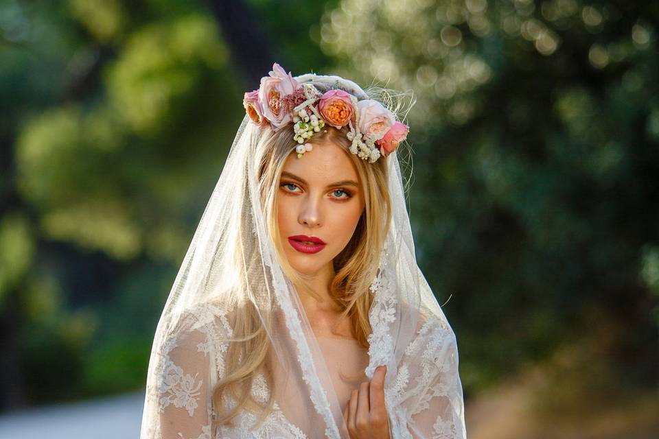 Bride with veil and flower crown