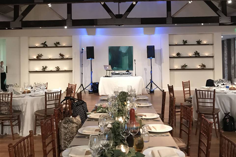 Table setup with flower centerpiece