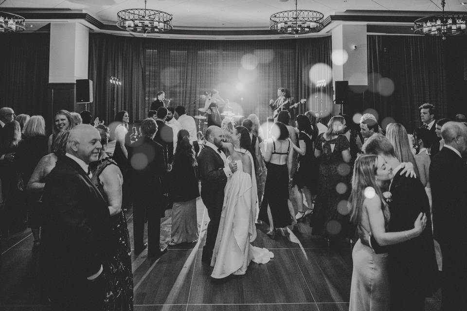 Guests dancing to a live band