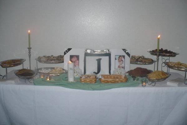 The cookie table, a Northeast Ohio tradition, along with their handmade card box, and engagement pictures.