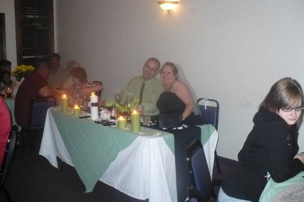 A picture of Holly and James at their sweetheart table.