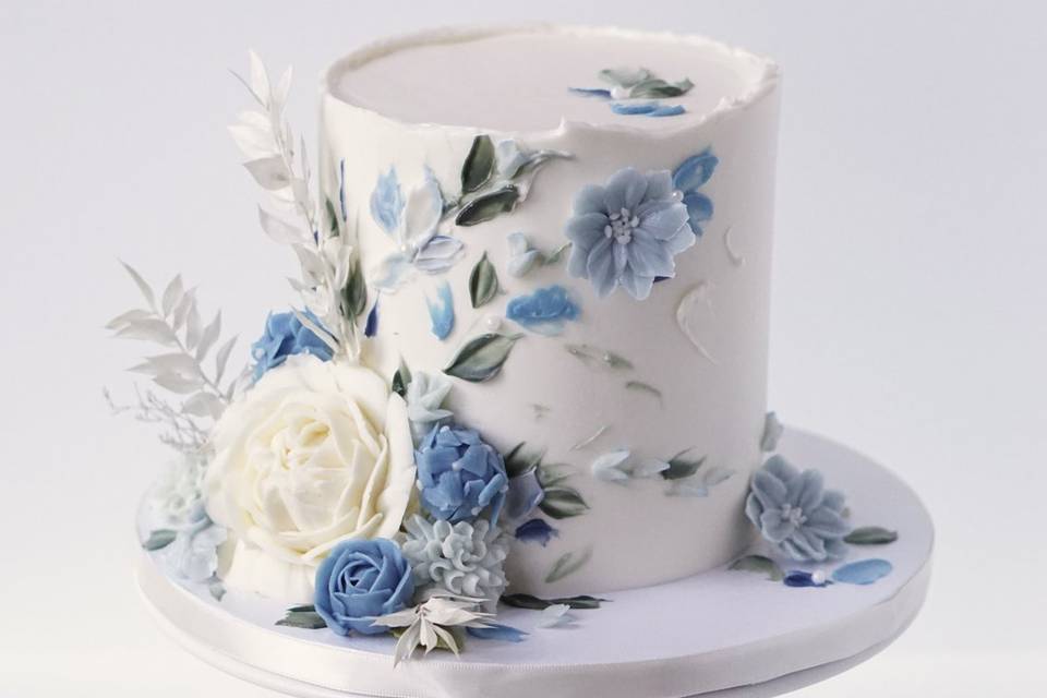 Blue Piped and Palette Florals