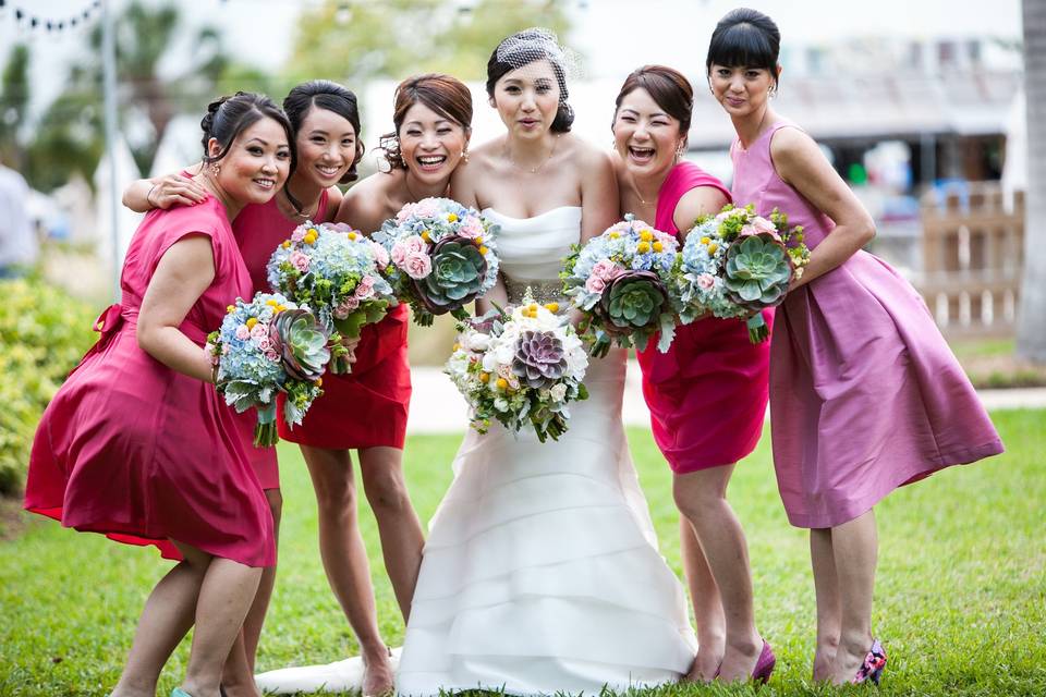 Bride with her bridesmaids