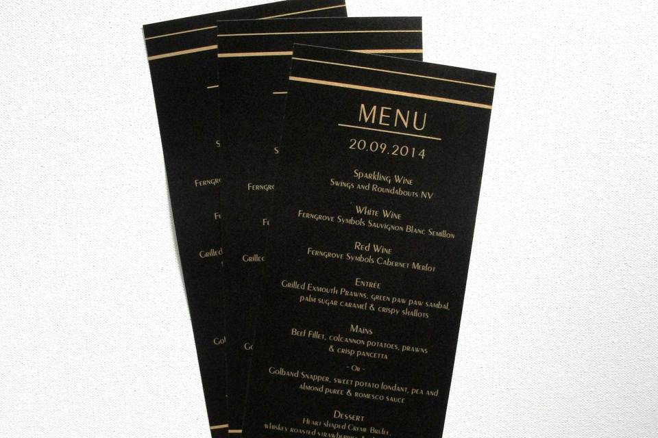 Black and Gold Shimmer Wedding Menus