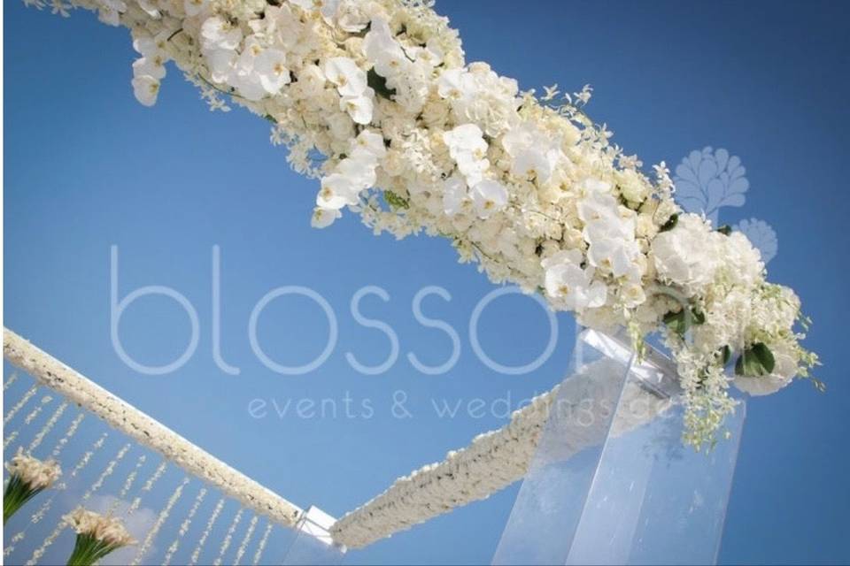 Flowers decorating the wedding cabana