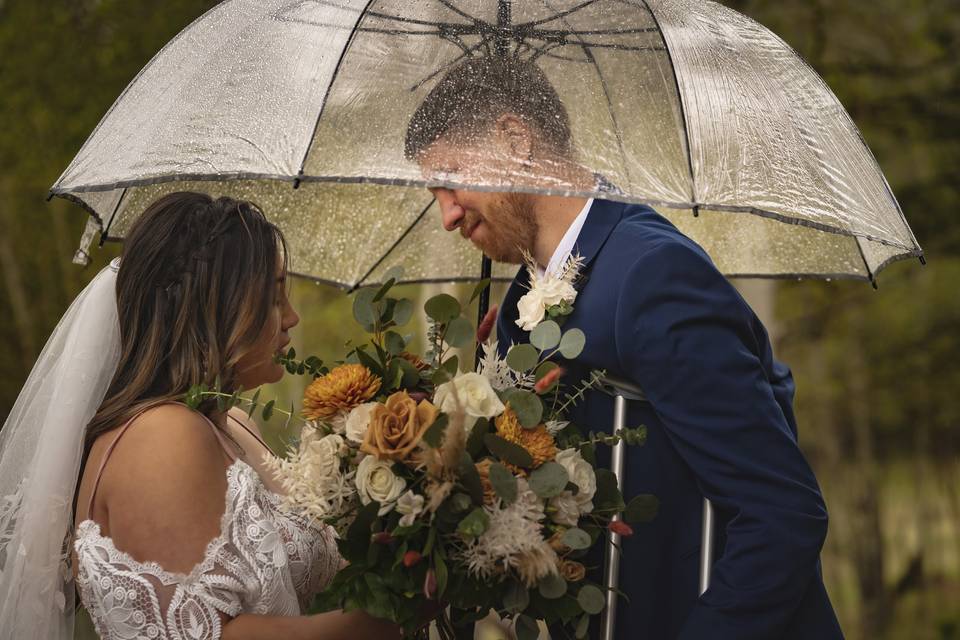 Bride & Groom Raining