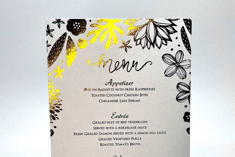 Foil Wedding Menu