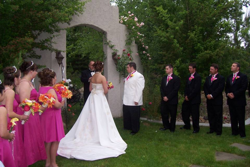 Wedding ceremony at ruined tower