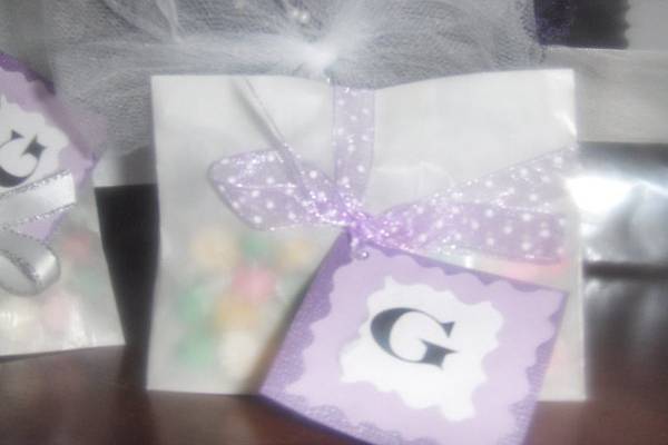 Reception favors with monogrammed tag