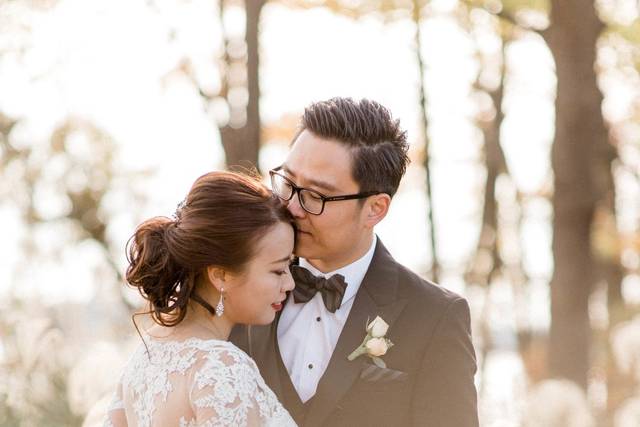 Couple embracing in the forest