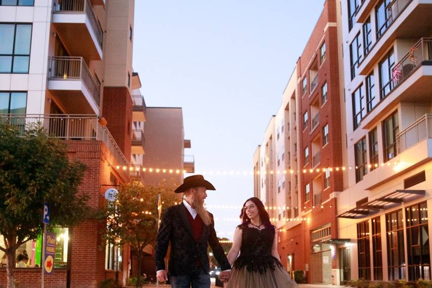 Couple crossing the street
