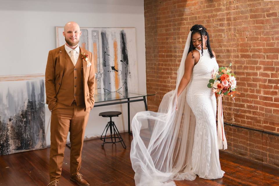 Groom and Bride in studio loft
