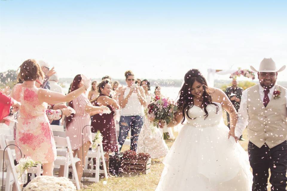 Flower petal wedding exit