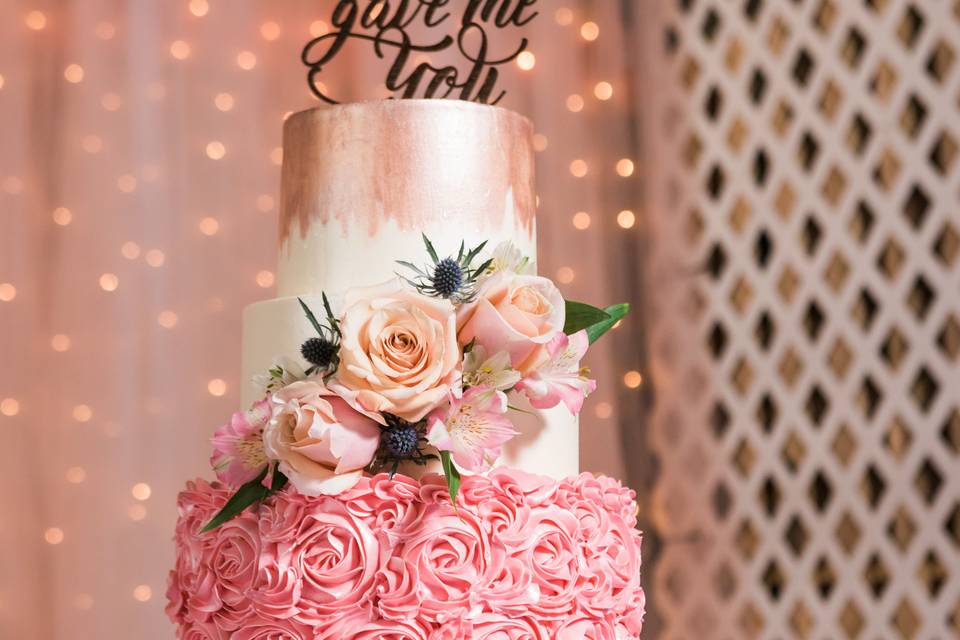 Pink floral wedding cake