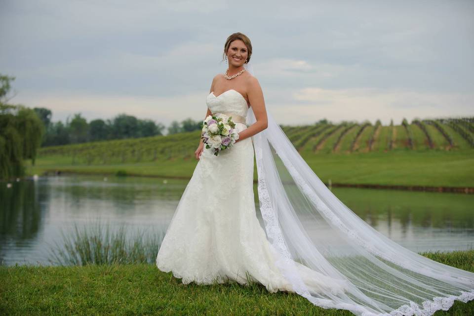 The bride holding a bouquet