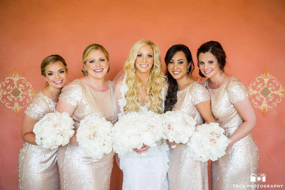 Bride and her bridesmaids