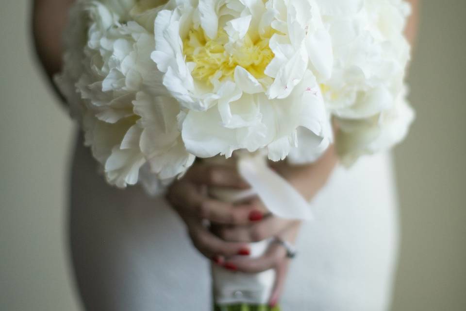 All white peony bridal bouquet