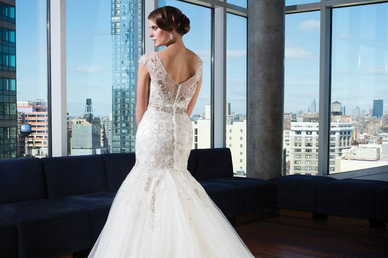 9767Tulle, caviar beading in deco motif A-line dress emphasized by a sweetheart neckline