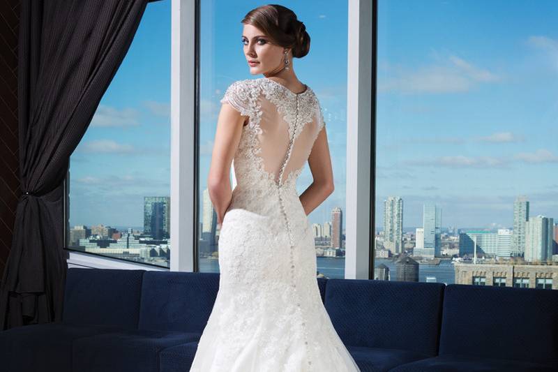 9765Silk dupion fit and flare dress accentuated by a notch neckline