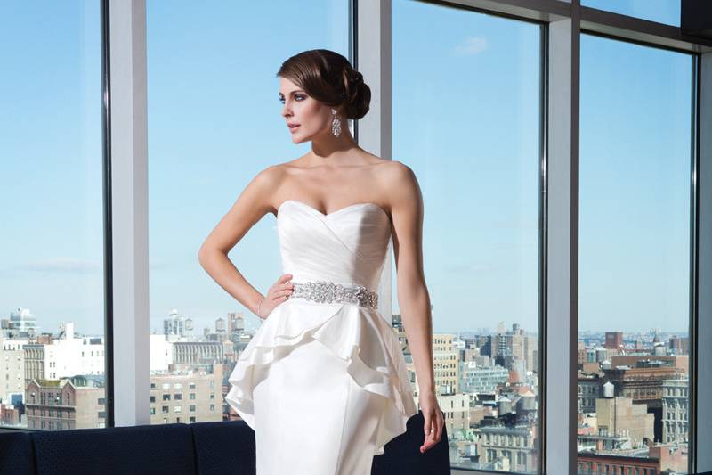 Style 9771Embroidered lace fit and flare dress featuring a sweetheart neckline