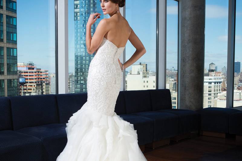 Style 9794 <br> Beaded embroidery, tulle and chantilly lace fit and flare accented by a sweetheart neckline.