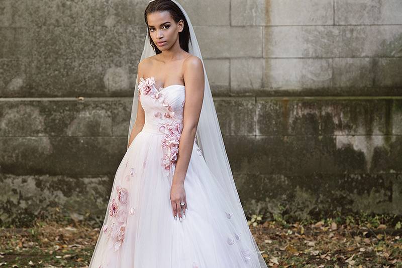 Style 9865	<br>	Sweetheart Ball Gown with Cascading Silk Flowers
