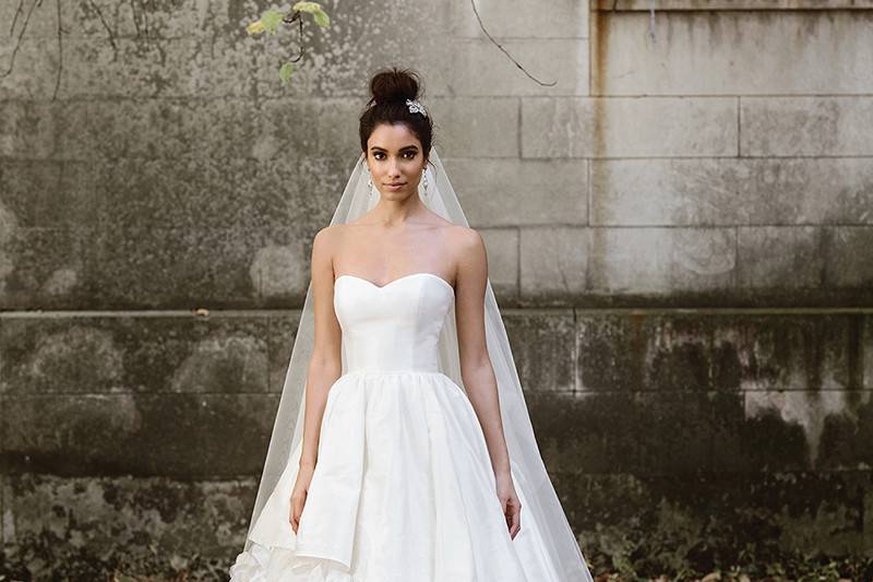 Style 9881	<br>	Silk and Tulle Ball Gown with Asymmetric Skirt