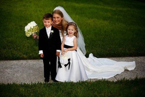 Bride with flower girl and ring bearer