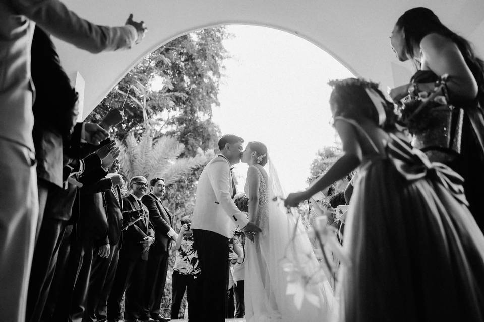 Bride and groom send-off