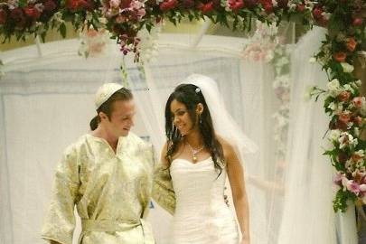 Bride and groom walking down the aisle