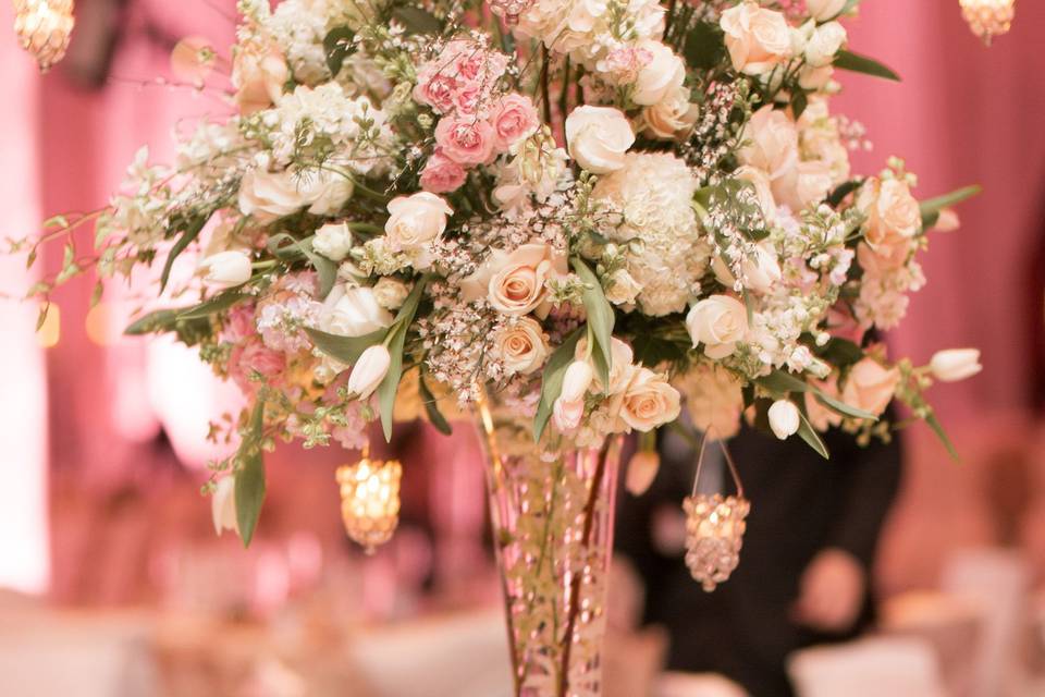 Table set-up with floral centerpiece