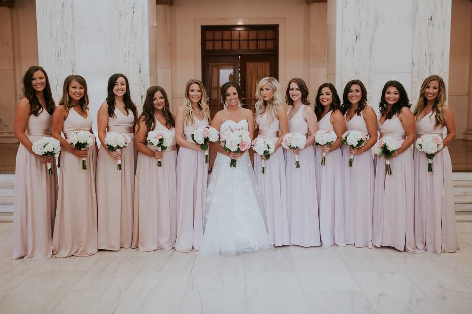 The bride with her bridesmaids