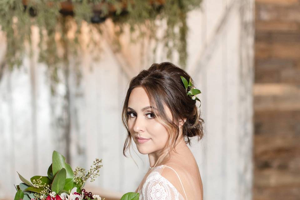 Holding the bouquet