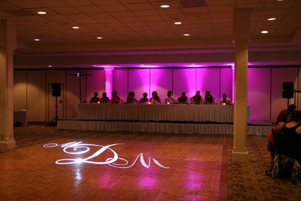 The head table with uplighting