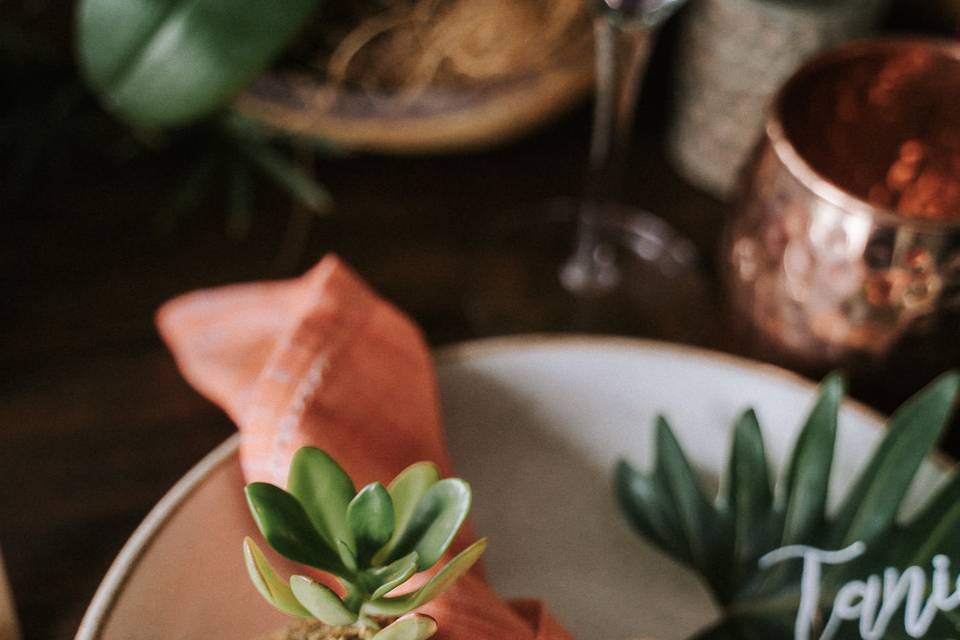 Orange napkins set up