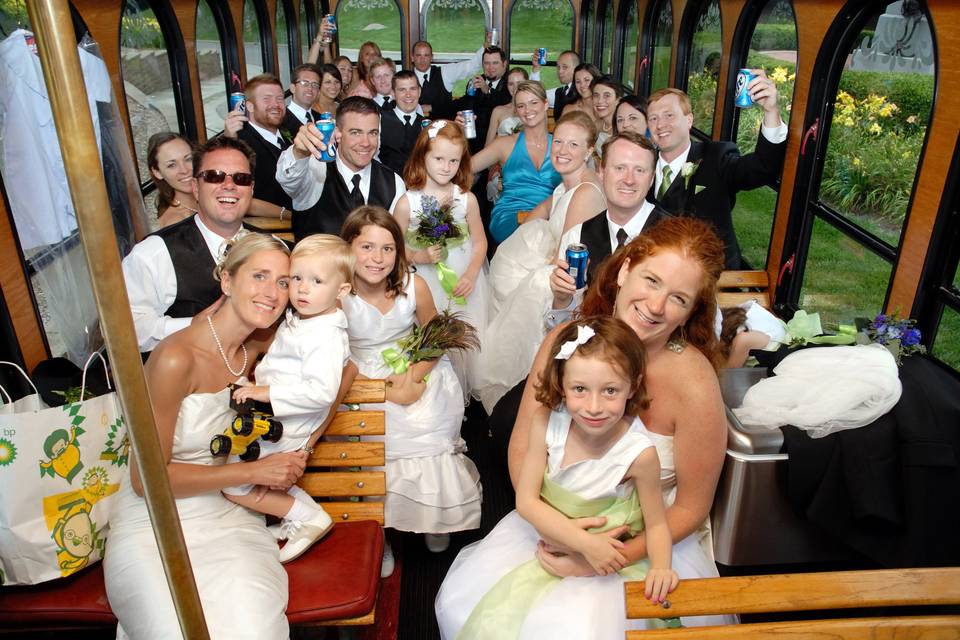 Wedding party on trolley