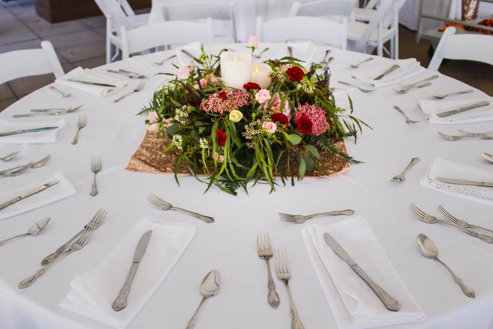 Table setup with centerpiece