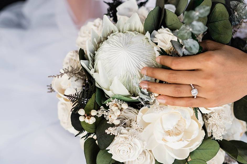 King Protea and peonies