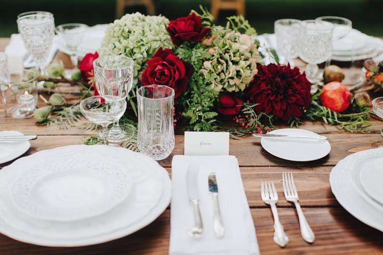 Table setup with flower  centerpiece