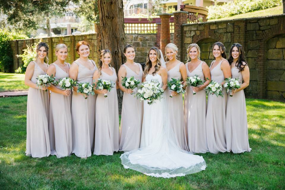 Neutral bridesmaids dresses