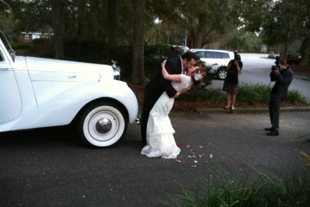 Newlyweds kissing
