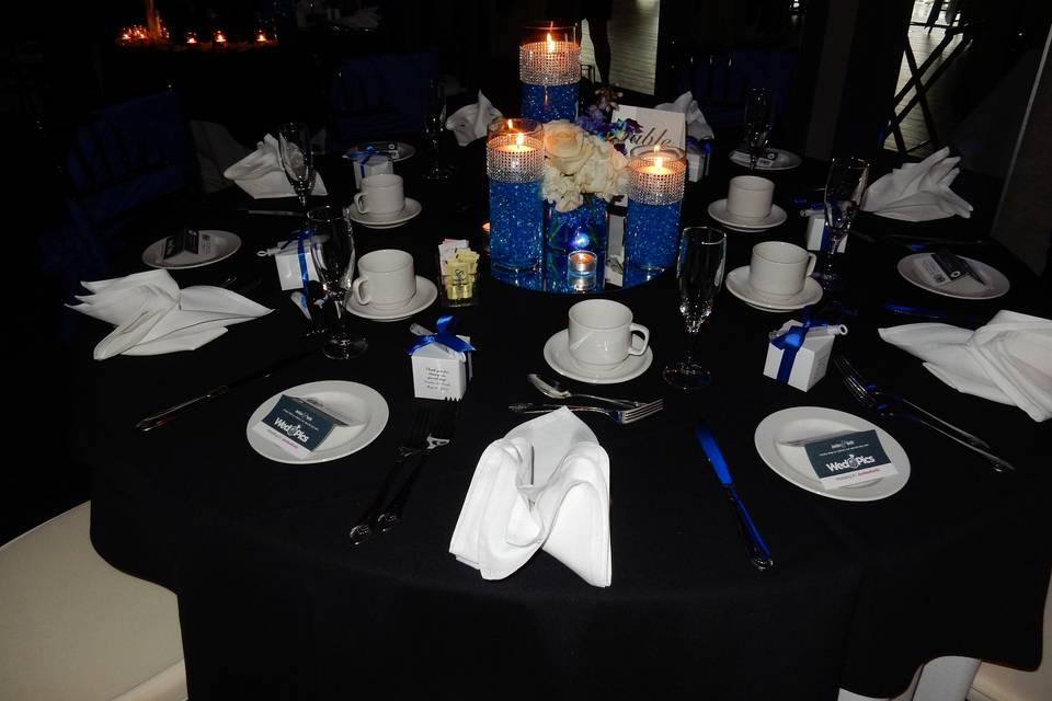 Classic Black and White Tablescape with Hints of Blue