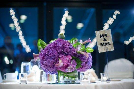 Sweetheart Table with Purple Centerpiece