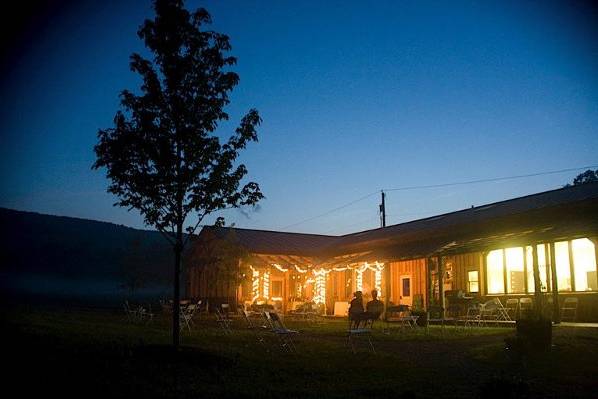 Dining hall lit up at night