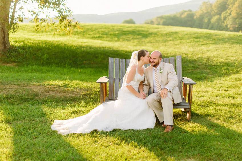 Newlyweds on a bench